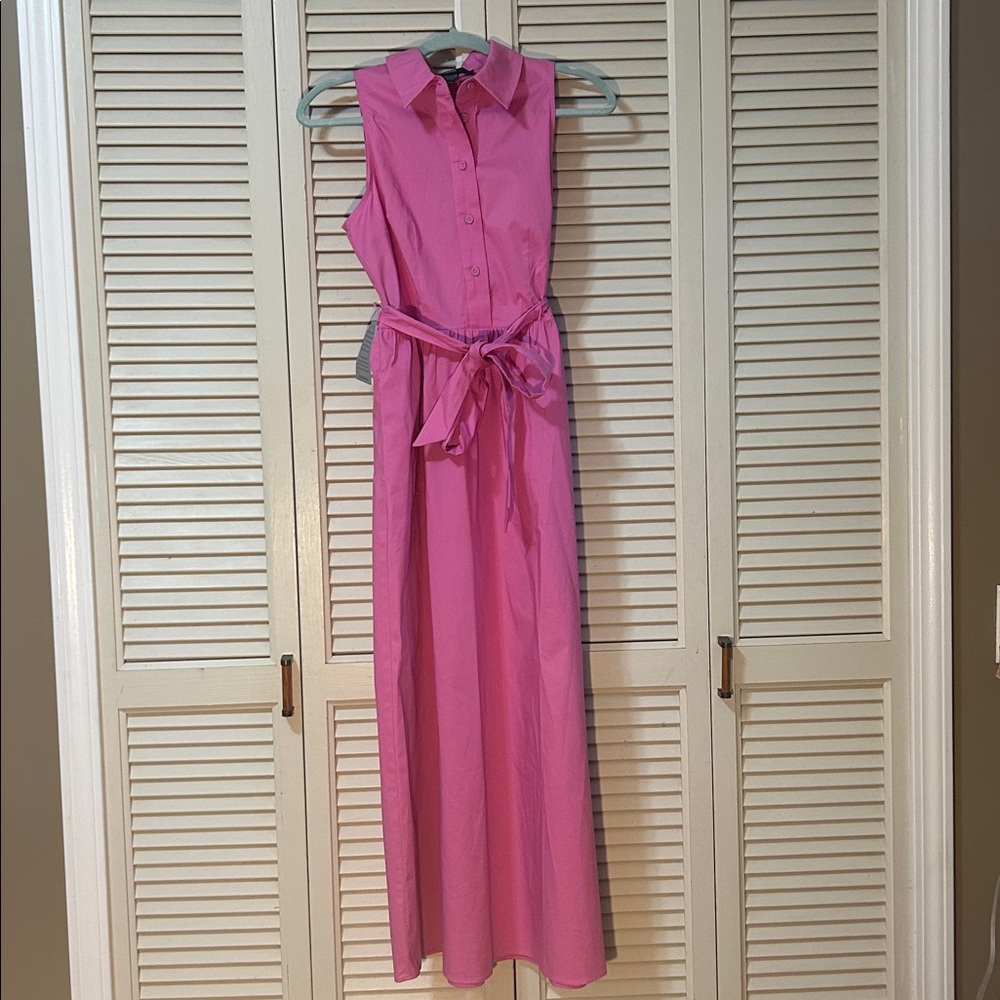 Maggy London Tie Waist Sleeveless Stretch Poplin Maxi Shirtdress